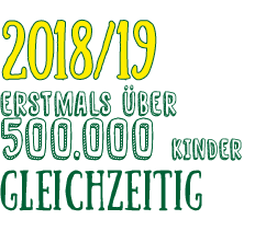 2018/19 über 500.000 Kinder machen mit Text-Grafik in gelb-grün: 2018/ 19 erstmals über 500.000 Kinder gleichzeitig