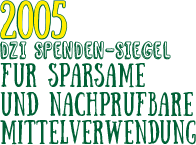 Klasse2000 erhält DZI Spendensiegel Textgrafik in gelb-grün: 2005 DZI Spenden-Siegel für sparsame und nachprüfbare Mittelverwendung