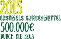 Klasse2000 erhält Bundesmittel Textgrafik in gelb-grün: 2015 erstmals Bundesmittel 500.000 € durch die BZgA