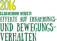Klasse2000 wirkt auf Ernährung und Bewegung Textgrafik in gelb-grün: 2016 Klasse2000 wirkt - Effekte auf Ernährungs- und Bewegungsverhalten